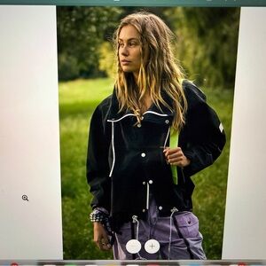 Free People Black Puffer Jacket with White Drawstring